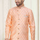 Raivat Ethnic Banarasi Jacquard Embroidery Semi Indo Western Sherwani In Peach Colour | Swadesiicart