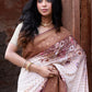 Joban Fashion Ivory And Dusty Rose Crepe Chiffon Pure Handloom Banarasi Silk Saree | Swadesiicart