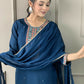 Blue Viscose Chanderi Stitched Suit With Dupatta - Tanisha | Swadesiicart