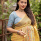 Yellow Pure Linen Ethnic Motifs Saree with Unstitched Blouse - Hiral Fashion | Swadesiicart