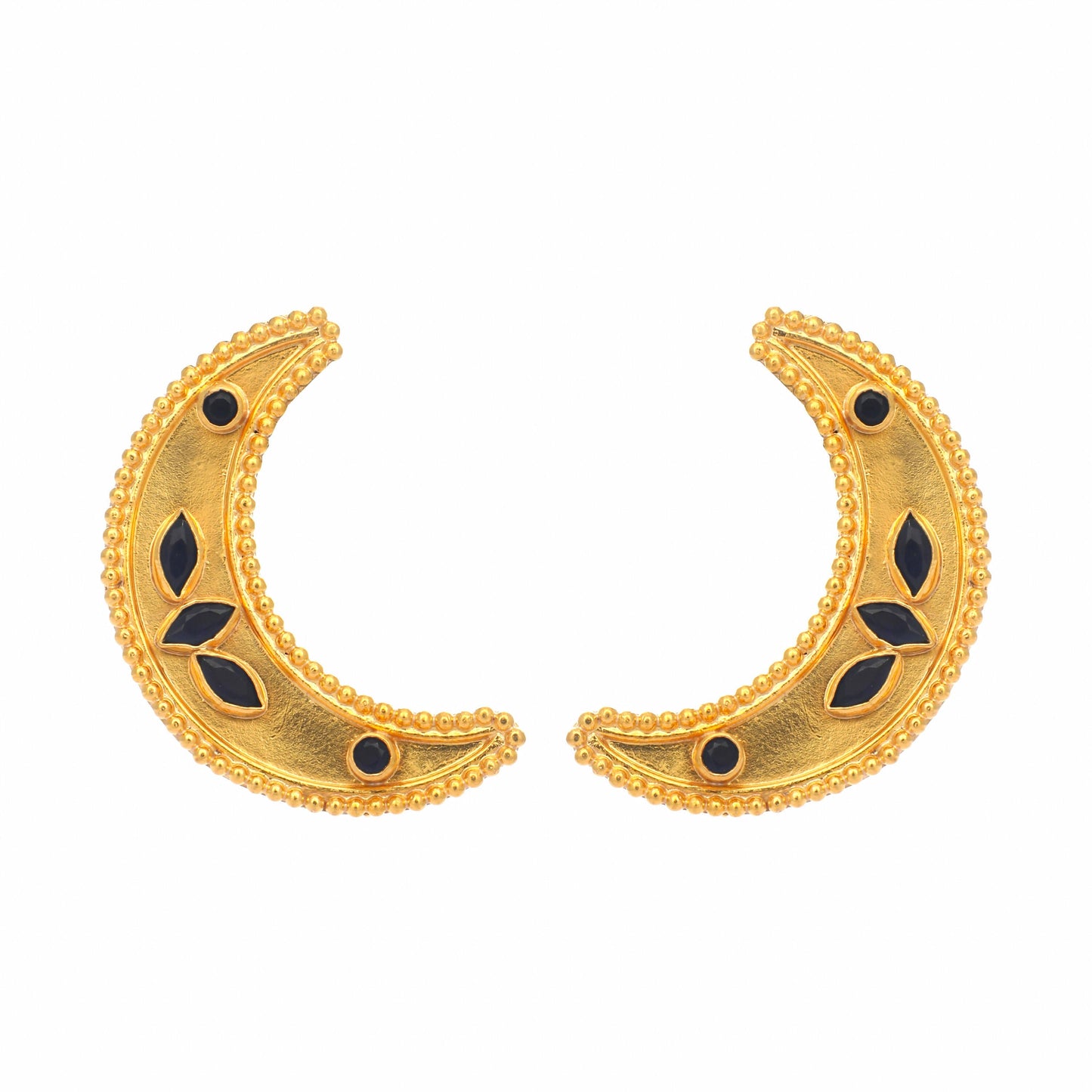 Nuyug 22K Gold-Plated Stone Studded Crescent Shaped Stud Earrings | Swadesiicart