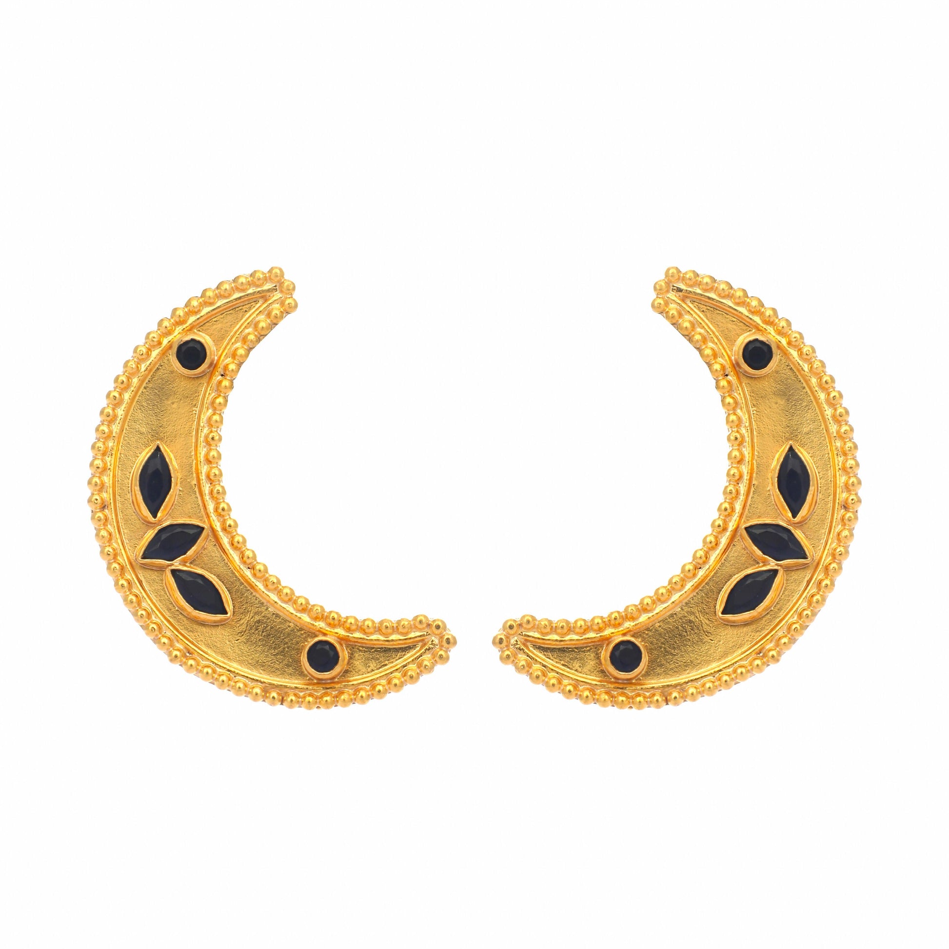 Nuyug 22K Gold-Plated Stone Studded Crescent Shaped Stud Earrings | Swadesiicart