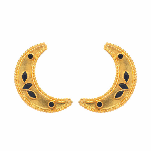Nuyug 22K Gold-Plated Stone Studded Crescent Shaped Stud Earrings | Swadesiicart