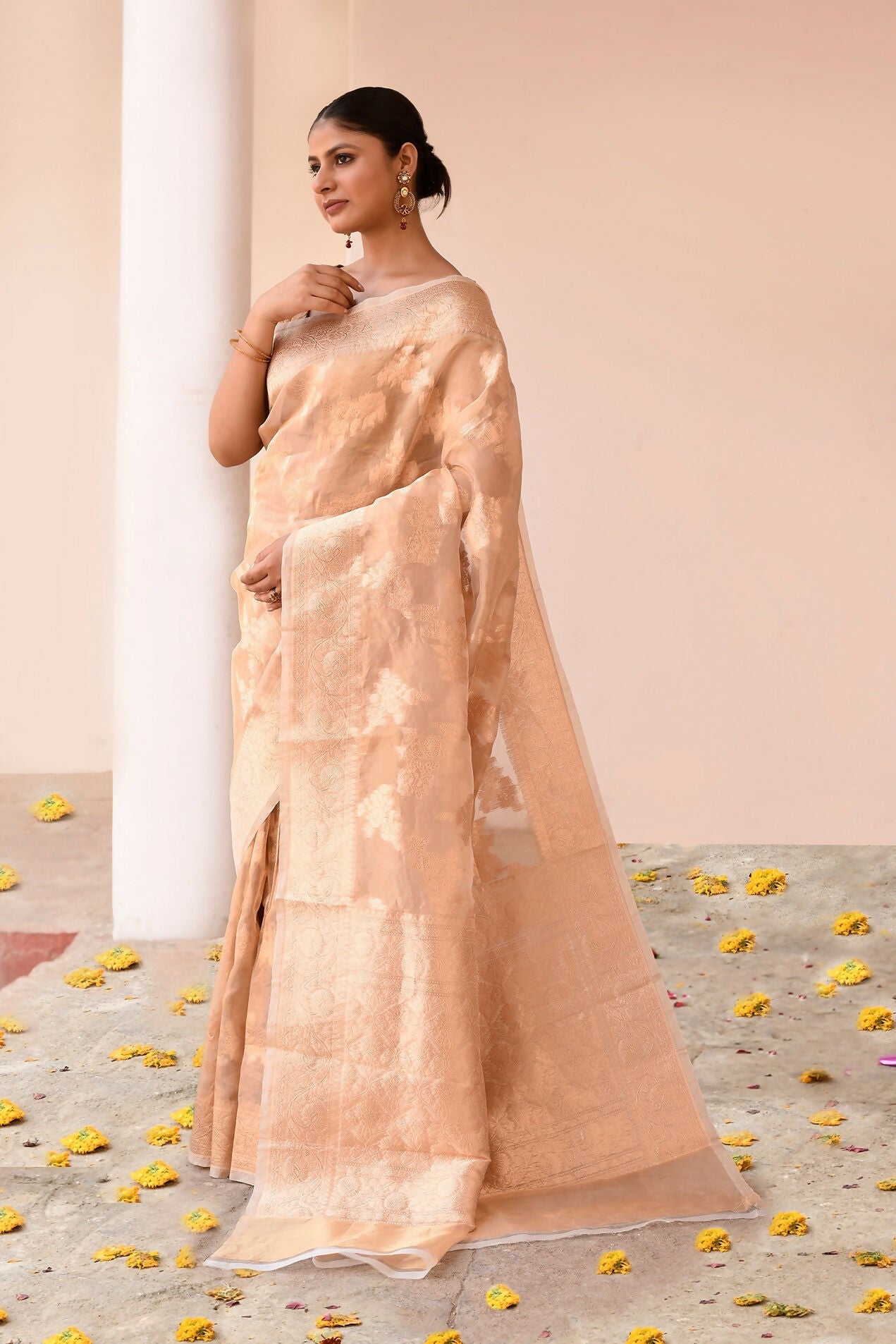 Joban Fashion Gold Banarasi Tissue Saree | Swadesiicart