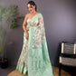 Joban Fashion Cyan Blue Floral Motifs Banarasi Silk Sarees | Swadesiicart