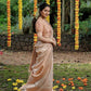 DEIANA'S Beautiful Designer Golden zari Soft Lichi Silk Saree - White - Swadesiicart