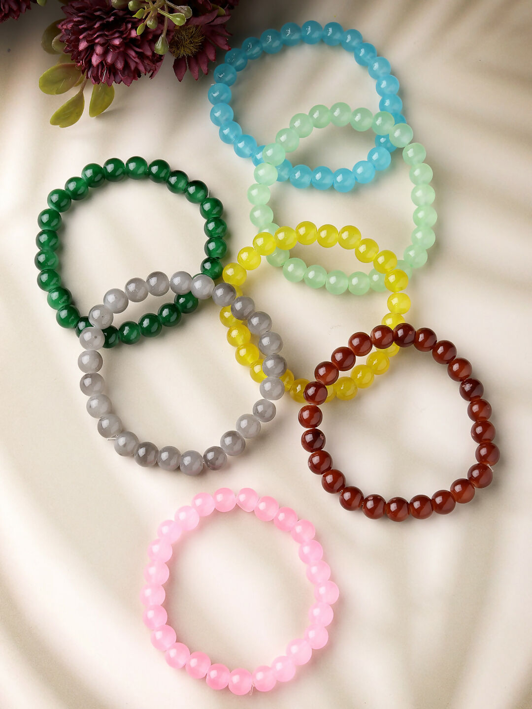 NVR Men & Women Set of 7 Artificial Beads Elasticated Bracelet - Swadesiicart