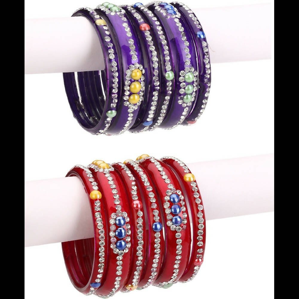 Afast Bridal Wedding & Party Fashionable Colorful Glass Bangle/Kada Set, Pack Of 12 - Red, Blue - Afast Enterprises