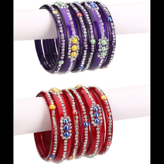 Afast Bridal Wedding & Party Fashionable Colorful Glass Bangle/Kada Set, Pack Of 12 - Red, Blue - Afast Enterprises