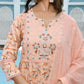 Vaasva Women's Peach Cotton Anarkali Set With Solid Pant And Embroidered Dupatta | Swadesiicart