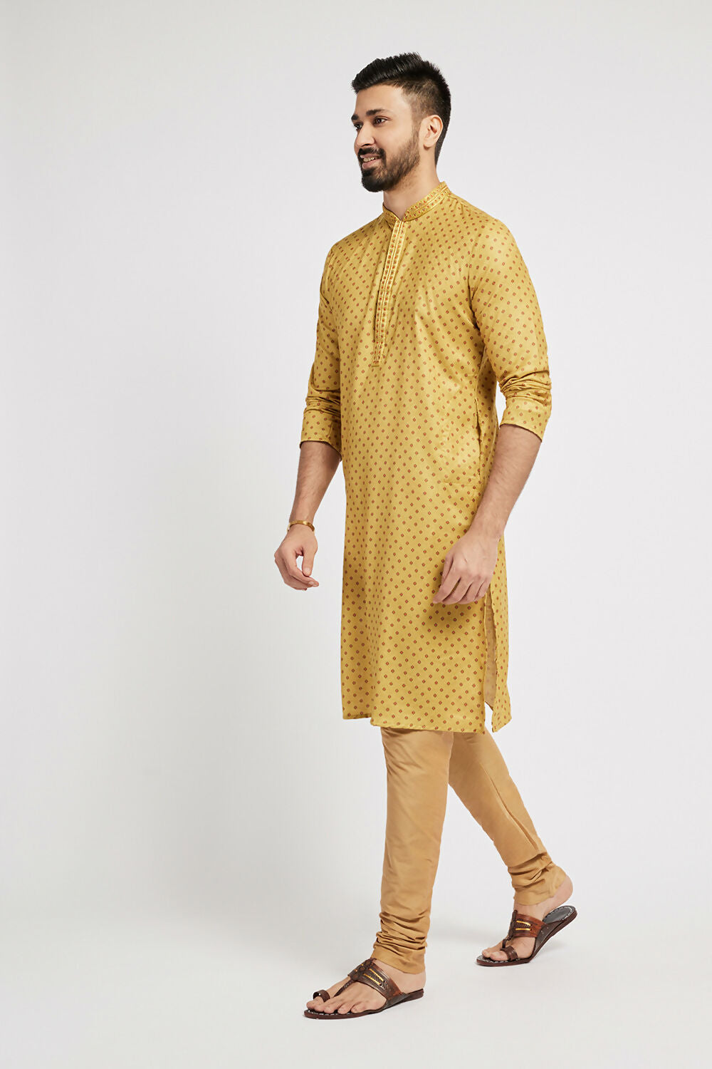 Ethnic India Yellow Men's Kurta Abstract Polyester | Swadesiicart