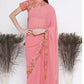 Little Bansi Floral Print Ready To Wear Saree And Floral Blouse - Coral | Swadesiicart