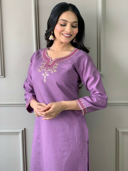 Partywear Designer Purple Viscos Rayon Stitched Suit With Dupatta - Tanisha | Swadesiicart