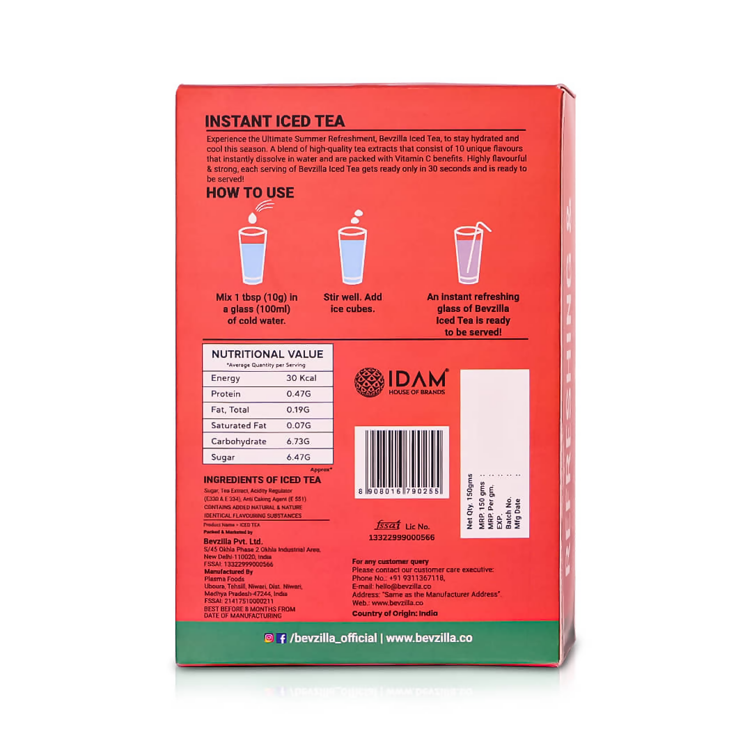 Bevzilla Iced Tea Powder 5 Assorted Flavours Pack | Swadesiicart