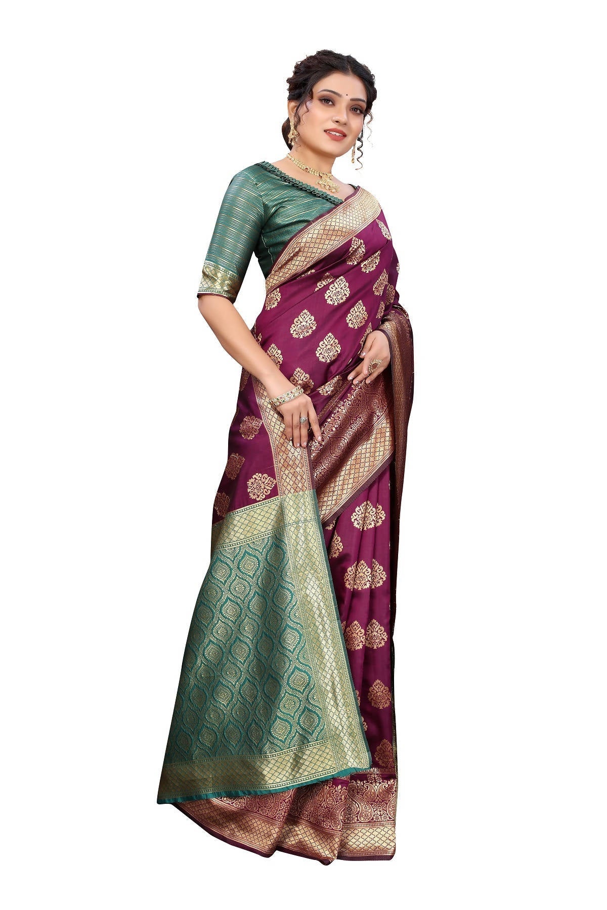 Vamika Ethnic Fire Purple Weaving Banarasi Jacquard Saree | Swadesiicart