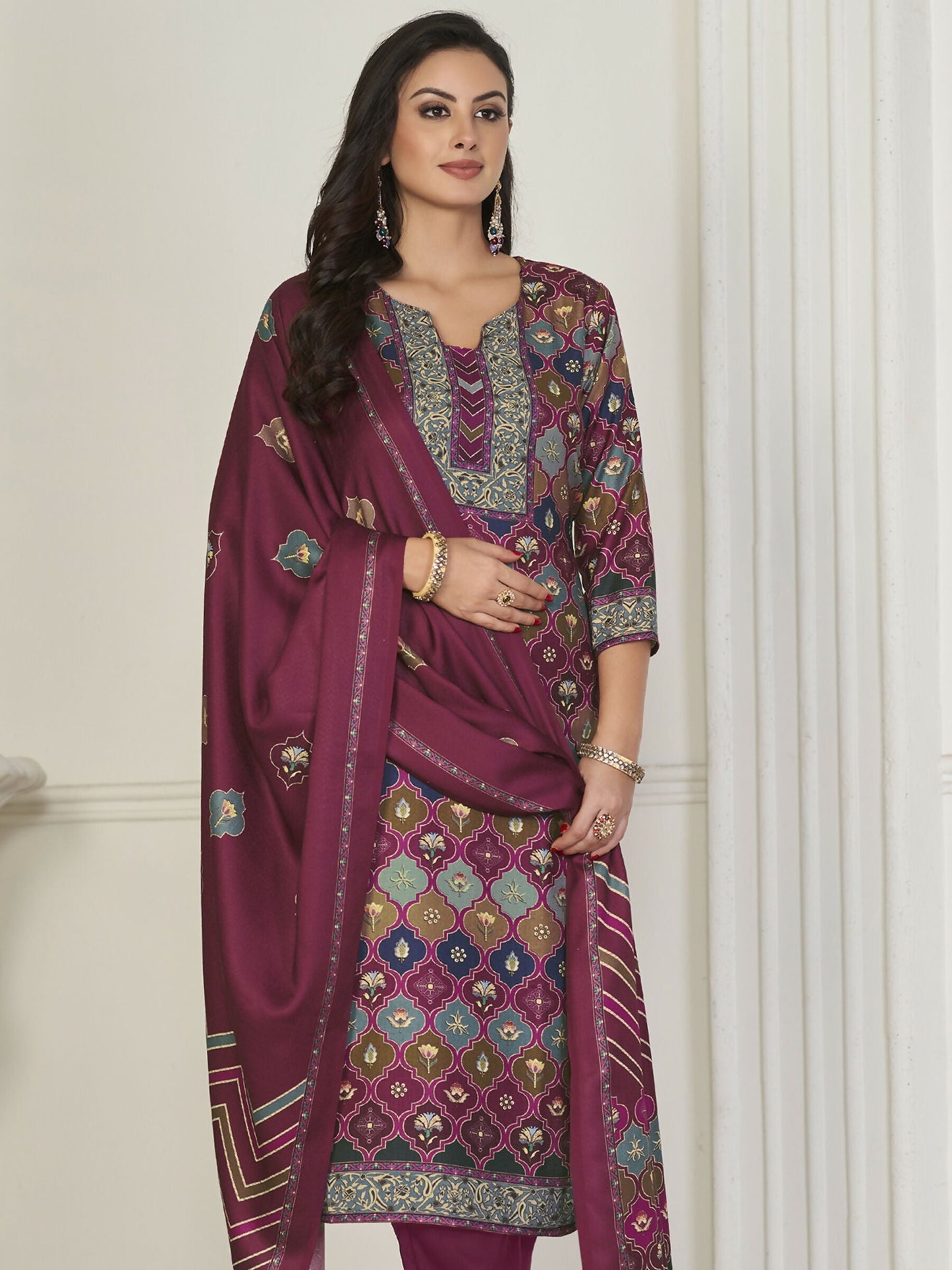 Jyoti Fashion Women's Multicolor Pashmina Digital Printed Kurta with Trouser & Dupatta | Swadesiicart