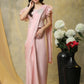 Pink Silk Satin Sequence Work Ready to Wear Saree with stitched Blouse - Nirvana | Swadesiicart