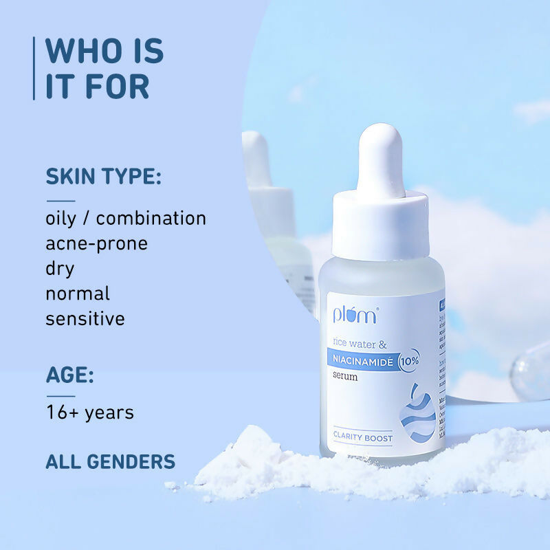 Plum 10% Niacinamide Brightening Face Serum With Rice Water - Fades Blemishes & Dark Spots, Beginner Friendly - Swadesiicart