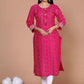 Miravan Women's Plus Size Pink Bandhani Pakistani Straight Kurti - Swadesiicart