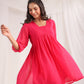Janasya From Style Master Dobby Georgette Self Design Gathered Top & Bottom Set | Swadesiicart