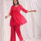 Janasya From Style Master Dobby Georgette Self Design Gathered Top & Bottom Set | Swadesiicart