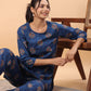 Janasya Straight Cambric Blue Tribal Round Neck Co-Ords - Swadesiicart