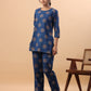 Janasya Straight Cambric Blue Tribal Round Neck Co-Ords - Swadesiicart