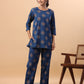 Janasya Straight Cambric Blue Tribal Round Neck Co-Ords - Swadesiicart