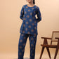 Janasya Straight Cambric Blue Tribal Round Neck Co-Ords - Swadesiicart