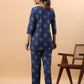 Janasya Straight Cambric Blue Tribal Round Neck Co-Ords - Swadesiicart