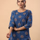 Janasya Straight Cambric Blue Tribal Round Neck Co-Ords - Swadesiicart