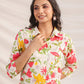 Janasya Straight Cambric Off White Floral Shirt Collar Co-Ords - Swadesiicart