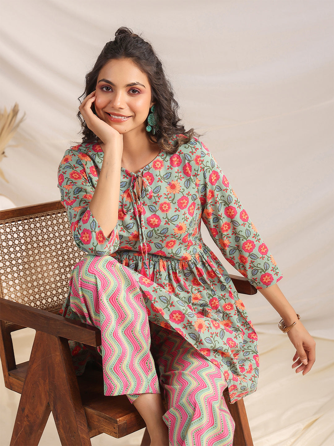 Janasya Sage Cambric Floral Co-Ords - Swadesiicart