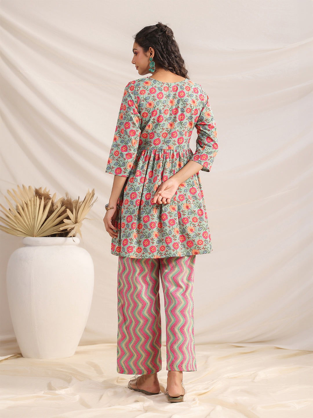 Janasya Sage Cambric Floral Co-Ords - Swadesiicart