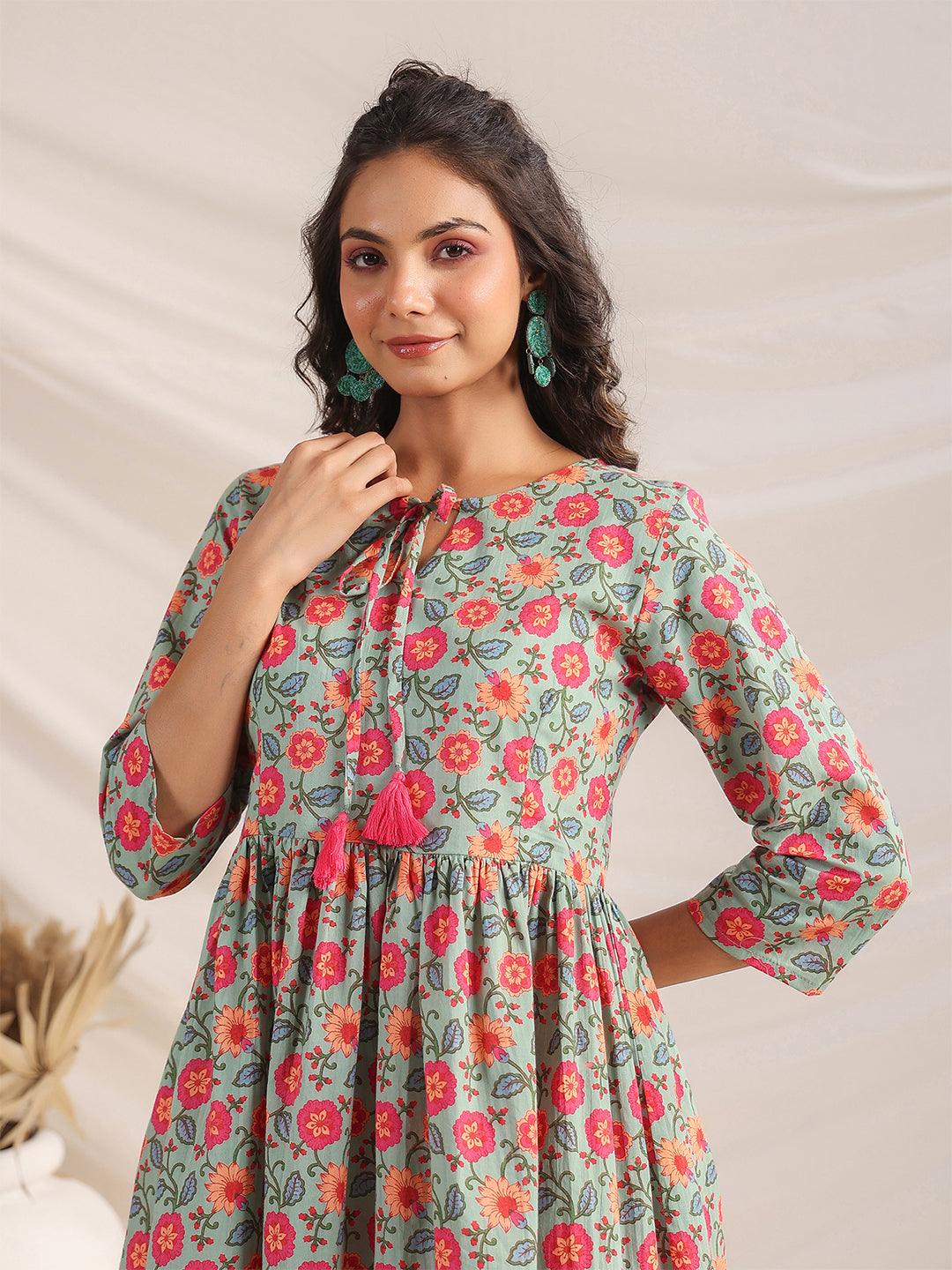 Janasya Sage Cambric Floral Co-Ords - Swadesiicart