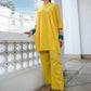 Janasya Gathered Jacquard Yellow Self Design Band Collar Co-Ords - Swadesiicart