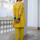 Janasya Gathered Jacquard Yellow Self Design Band Collar Co-Ords - Swadesiicart