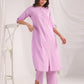 Janasya Straight Jacquard Lavender Self Design Round Neck Co-Ords - Swadesiicart