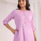 Janasya Straight Jacquard Lavender Self Design Round Neck Co-Ords - Swadesiicart