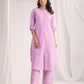 Janasya Straight Jacquard Lavender Self Design Round Neck Co-Ords - Swadesiicart
