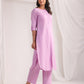 Janasya Straight Jacquard Lavender Self Design Round Neck Co-Ords - Swadesiicart