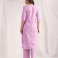 Janasya Straight Jacquard Lavender Self Design Round Neck Co-Ords - Swadesiicart