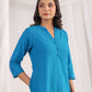 Janasya A-Line Jacquard Teal Solid Band Collar Co-Ords - Swadesiicart