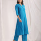 Janasya A-Line Jacquard Teal Solid Band Collar Co-Ords - Swadesiicart