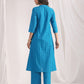 Janasya A-Line Jacquard Teal Solid Band Collar Co-Ords - Swadesiicart