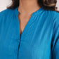 Janasya A-Line Jacquard Teal Solid Band Collar Co-Ords - Swadesiicart