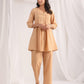 Janasya Pleated Jacquard Peach Self Design V-Neck Co-Ords - Swadesiicart