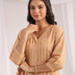 Janasya Pleated Jacquard Peach Self Design V-Neck Co-Ords - Swadesiicart