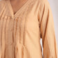 Janasya Pleated Jacquard Peach Self Design V-Neck Co-Ords - Swadesiicart