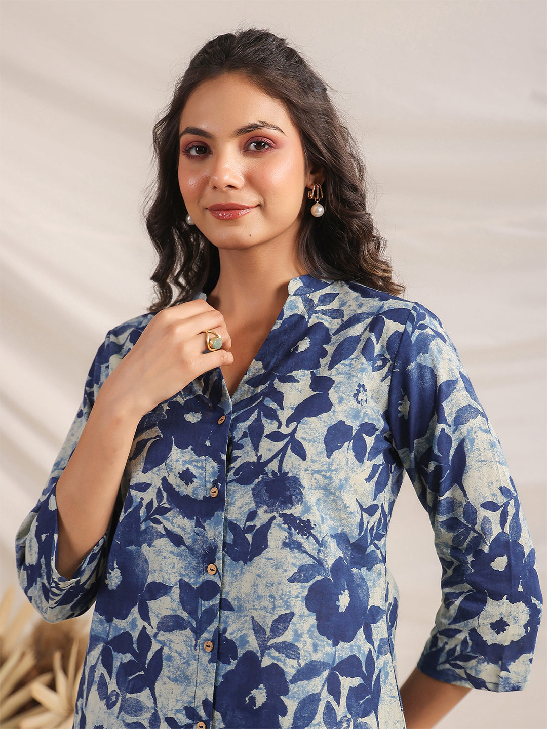 Janasya Dark Cotton Floral Straight Top & Bottom Set | Swadesiicart